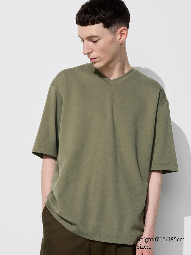 AIRism Cotton Oversized T-Shirt | V-Neck Half Sleeve
