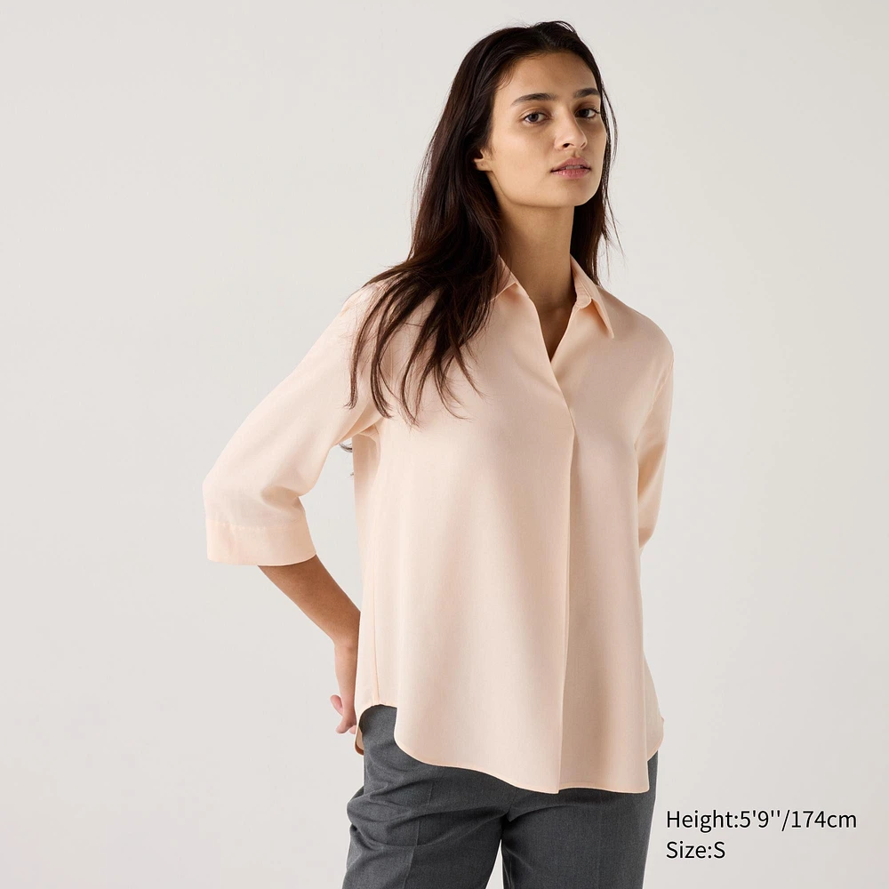 Rayon Skipper Collar Blouse | 3/4 Sleeve