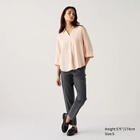 Rayon Skipper Collar Blouse | 3/4 Sleeve