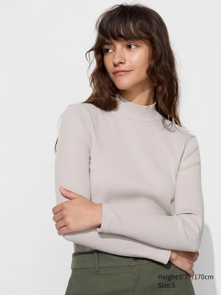 Ribbed High Neck T-Shirt | Long Sleeve