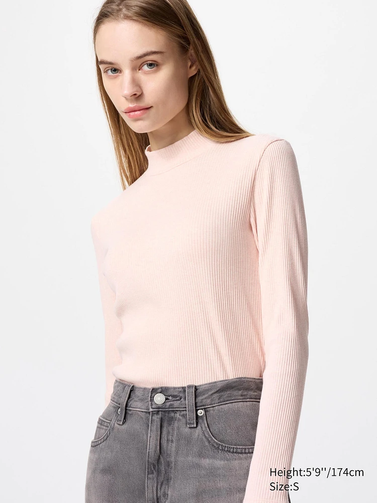 Ribbed High Neck T-Shirt | Long Sleeve
