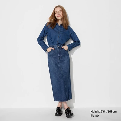 Denim Panel Long Skirt