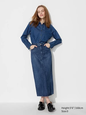 Denim Panel Long Skirt