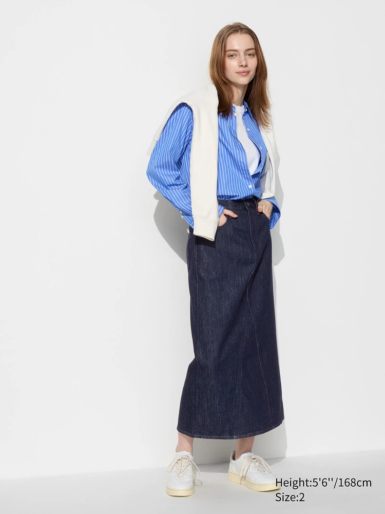 Denim Panel Long Skirt