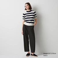 Linen-Blend Striped Half-Sleeve Sweater