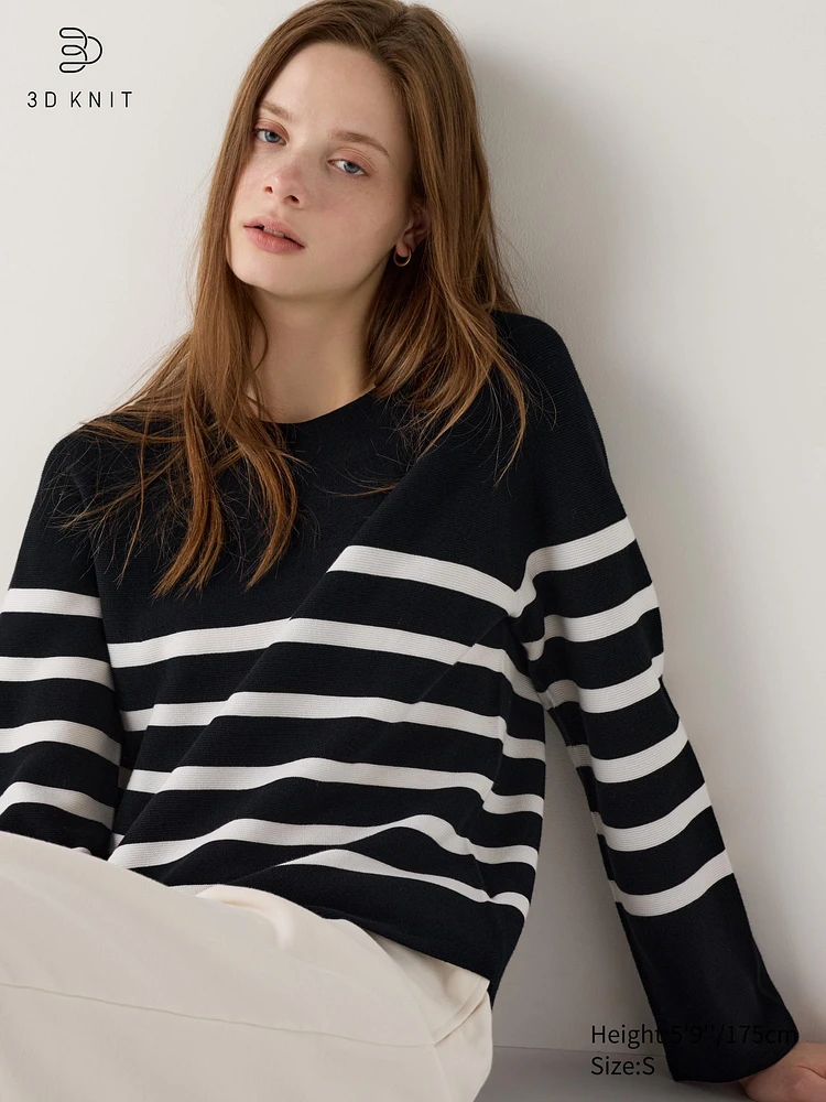 3D Knit Cotton Sweater | Striped