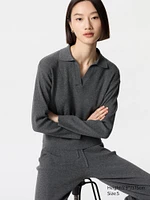 Washable Knit Ribbed Polo Sweater