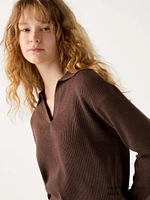 Washable Knit Ribbed Polo Sweater