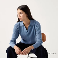 Washable Knit Ribbed Polo Sweater