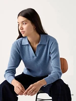 Washable Knit Ribbed Polo Sweater