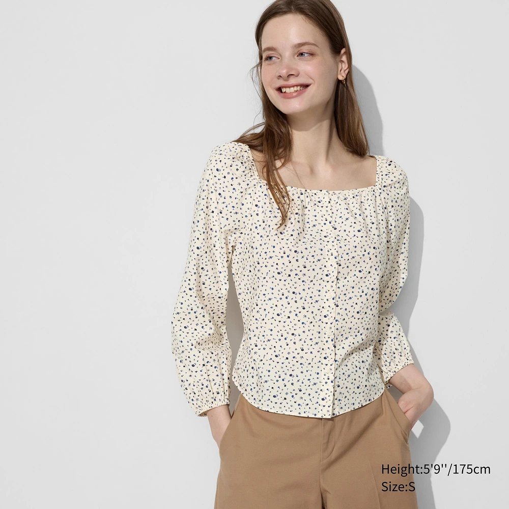 Cotton Square Neck Floral Blouse
