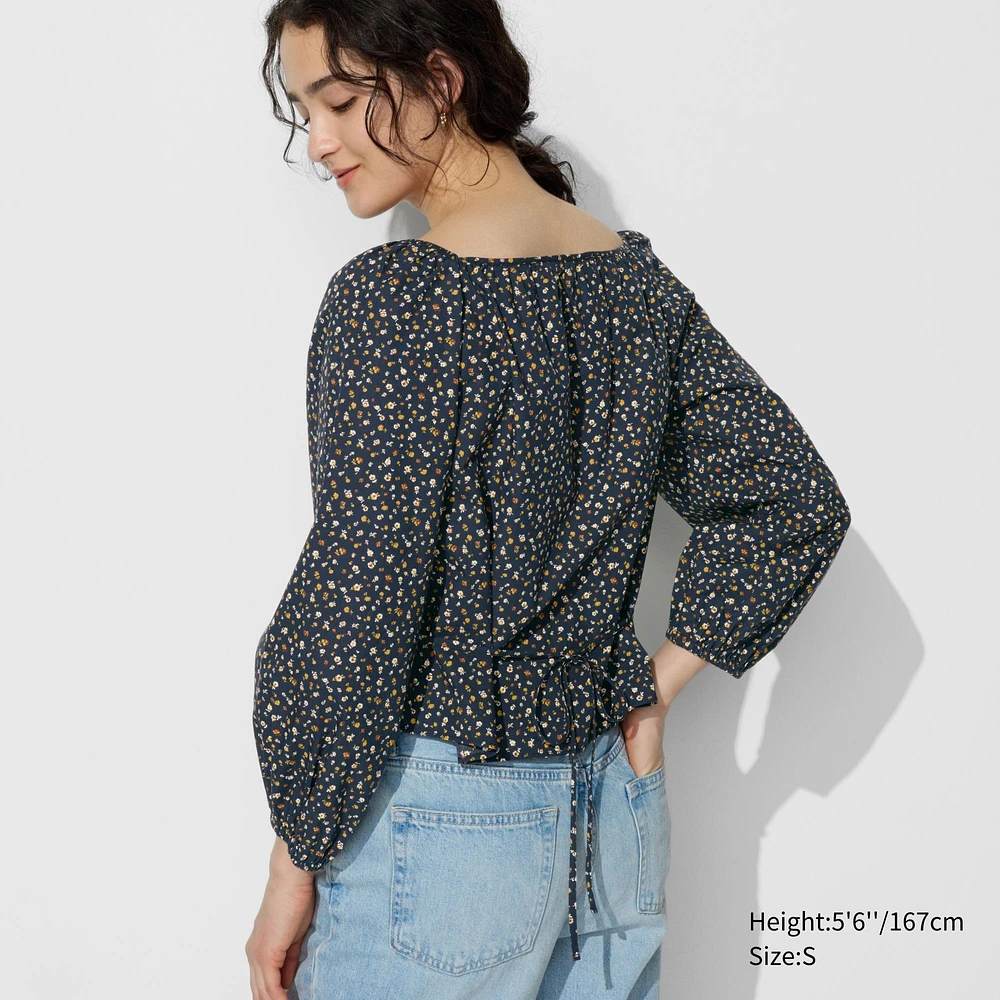 Cotton Square Neck Floral Blouse
