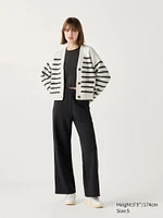 Souffle Yarn Short Cardigan | Striped V-Neck