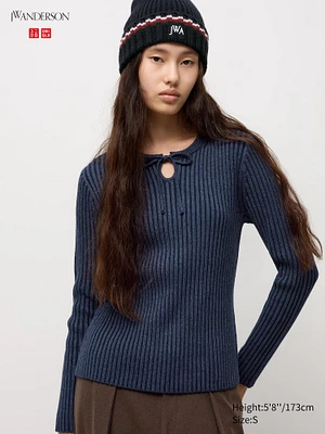 Ribbed Tie-Neck Sweater