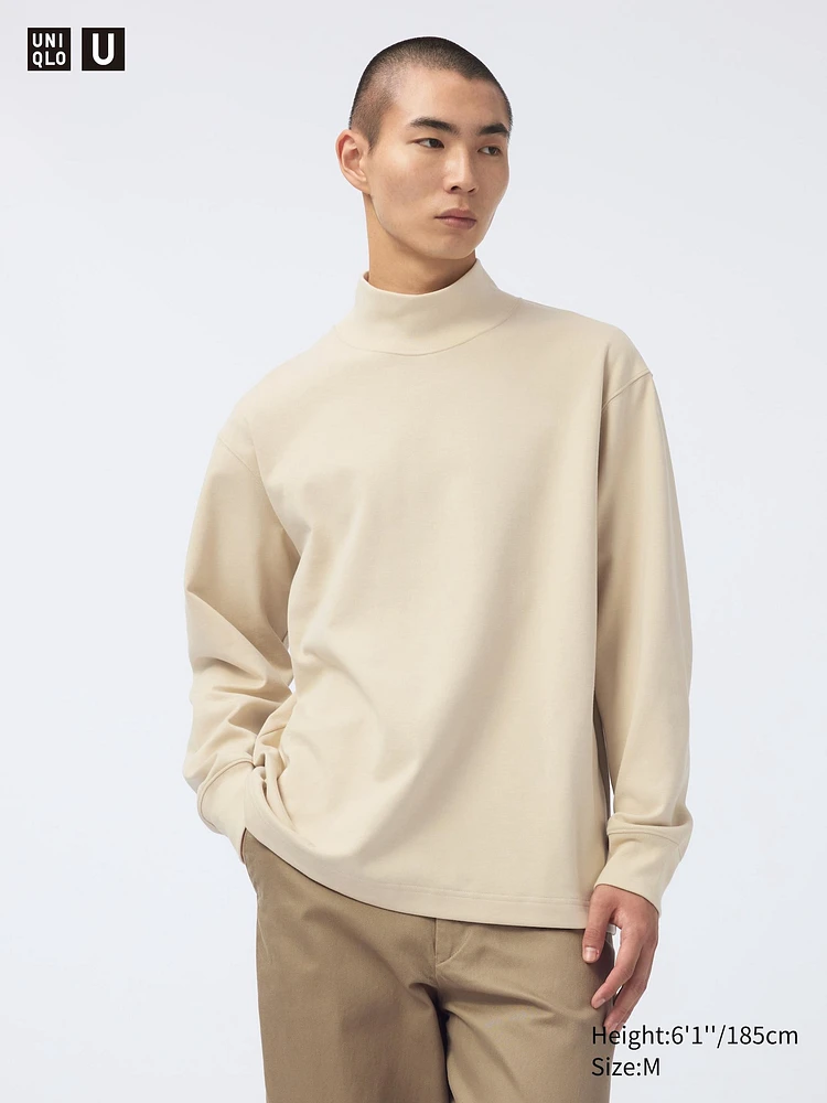 Brushed Lined Mock Neck T-Shirt | Long Sleeve