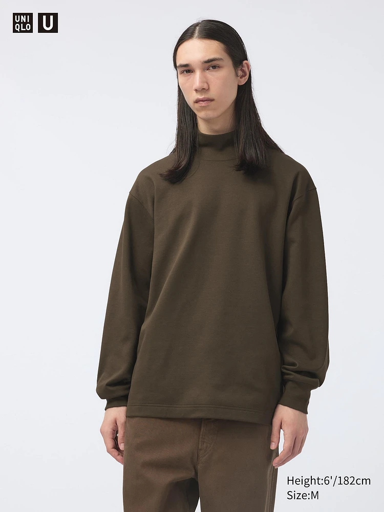 Brushed Lined Mock Neck T-Shirt | Long Sleeve