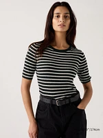 Merino Ribbed Sweater | Half Sleeve Striped