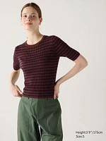 Merino Ribbed Sweater | Half Sleeve Striped