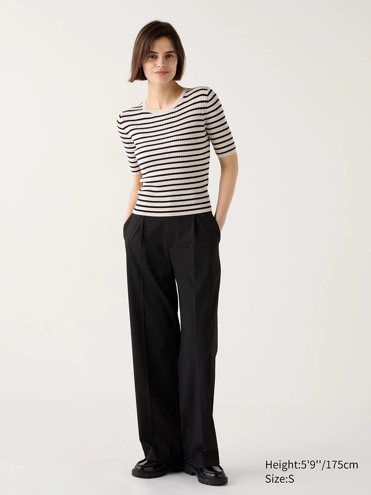 Merino Ribbed Sweater | Half Sleeve | Striped