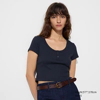 Pointelle Henley Scoop Neck T-Shirt