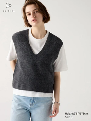 3D Knit Souffle Yarn Vest | V-Neck