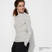 Ribbed High Neck Long Sleeve T-Shirt | Striped