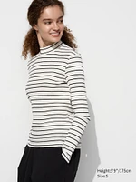 Ribbed High Neck T-Shirt | Long Sleeve Striped