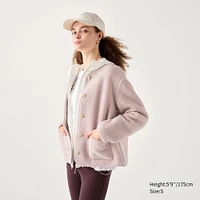 Pile Lined Fleece Crew Neck Cardigan