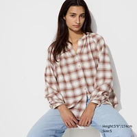 Soft Flannel Gathered Blouse (Checked)