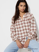 Soft Flannel Gathered Blouse | Checked