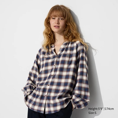 Soft Flannel Gathered Blouse | Checked