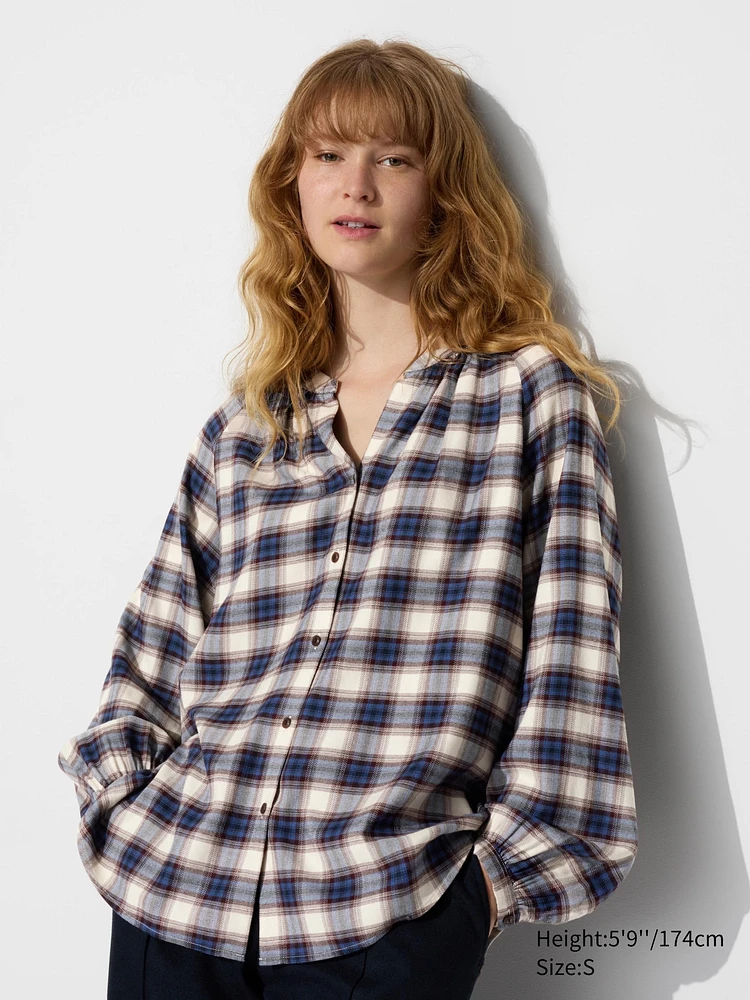 Soft Flannel Gathered Blouse | Checked