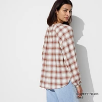 Soft Flannel Gathered Blouse (Checked)