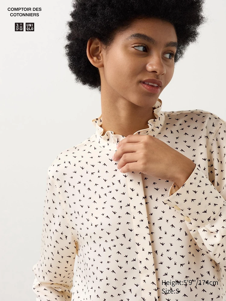 Satin Frilled Blouse | Printed