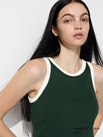 Ribbed Cropped Sleeveless Bra Top | Contrast Trim