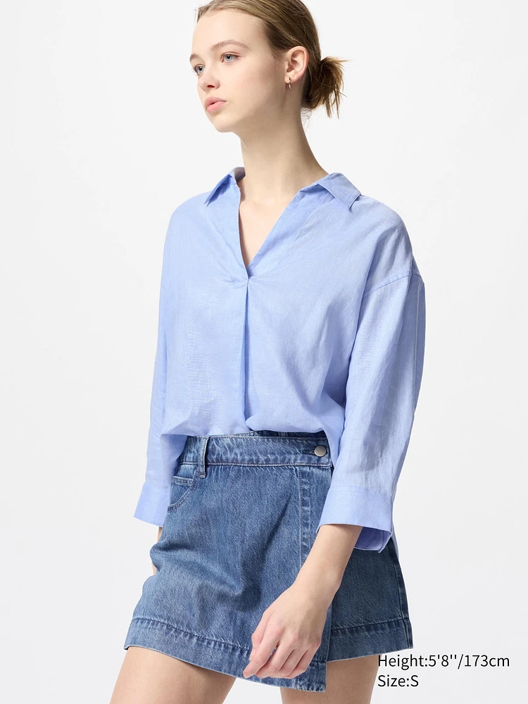 Premium Linen Skipper Collar Shirt