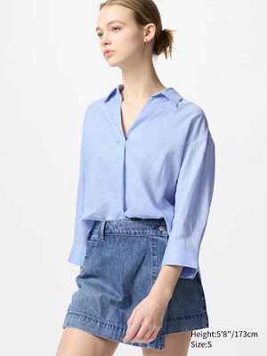 Premium Linen Skipper Collar Shirt
