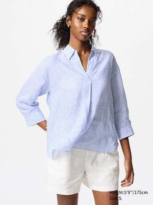 Premium Linen Skipper Collar Shirt | Striped