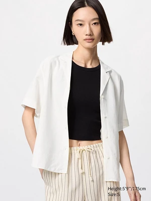 Linen Blend Open Collar Shirt