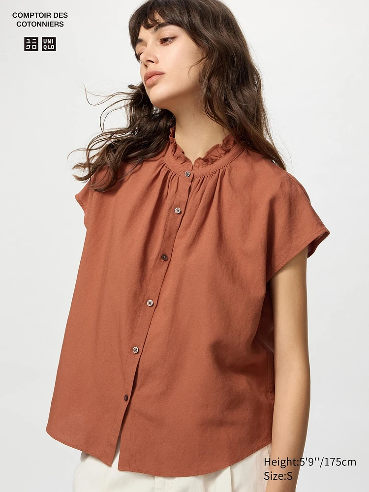 Linen Blend Frilled Blouse