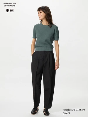 Linen Blend Barrel Leg Pants