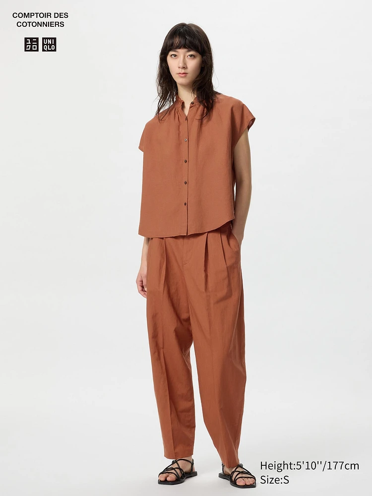 Linen Blend Barrel Leg Pants