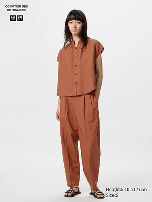 Linen Blend Barrel Leg Pants