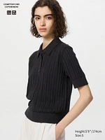 Cotton Pointelle Polo Sweater | Short Sleeve