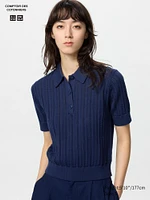 Cotton Pointelle Polo Sweater | Short Sleeve