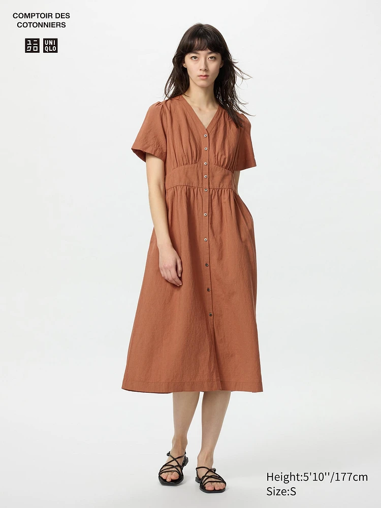 Linen Blend Dress | V Neck