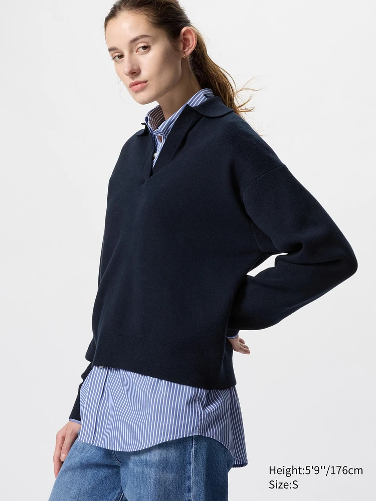 Smooth Cotton Relaxed Polo Sweater