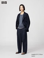 Cotton Lyocell Pleated Wide Pants