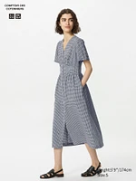 Linen Blend Dress | V Neck | Printed