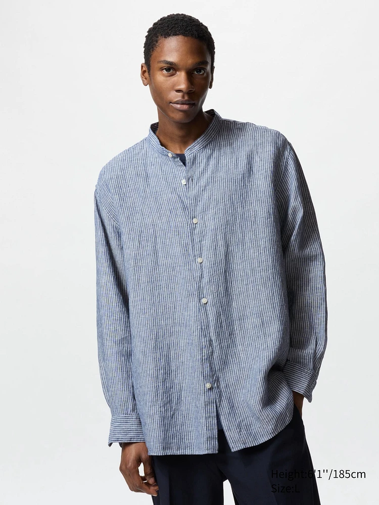 Premium Linen Shirt | Stand Collar Striped